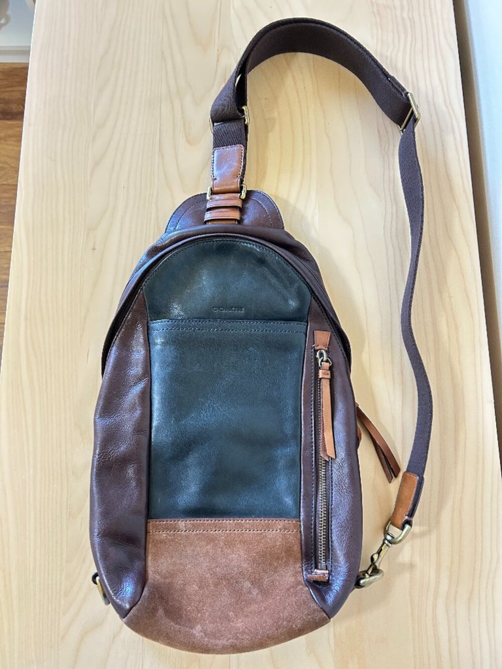 Coach Men's Genuine Leather Sling Pack Black and Brown